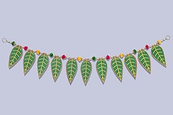 Agenzia Exim Mango Leave with Pom Pom Handicraft Door Decor Toran Hangings Decoration Home and Office Decoration -Multi Colour (Pack of 1)