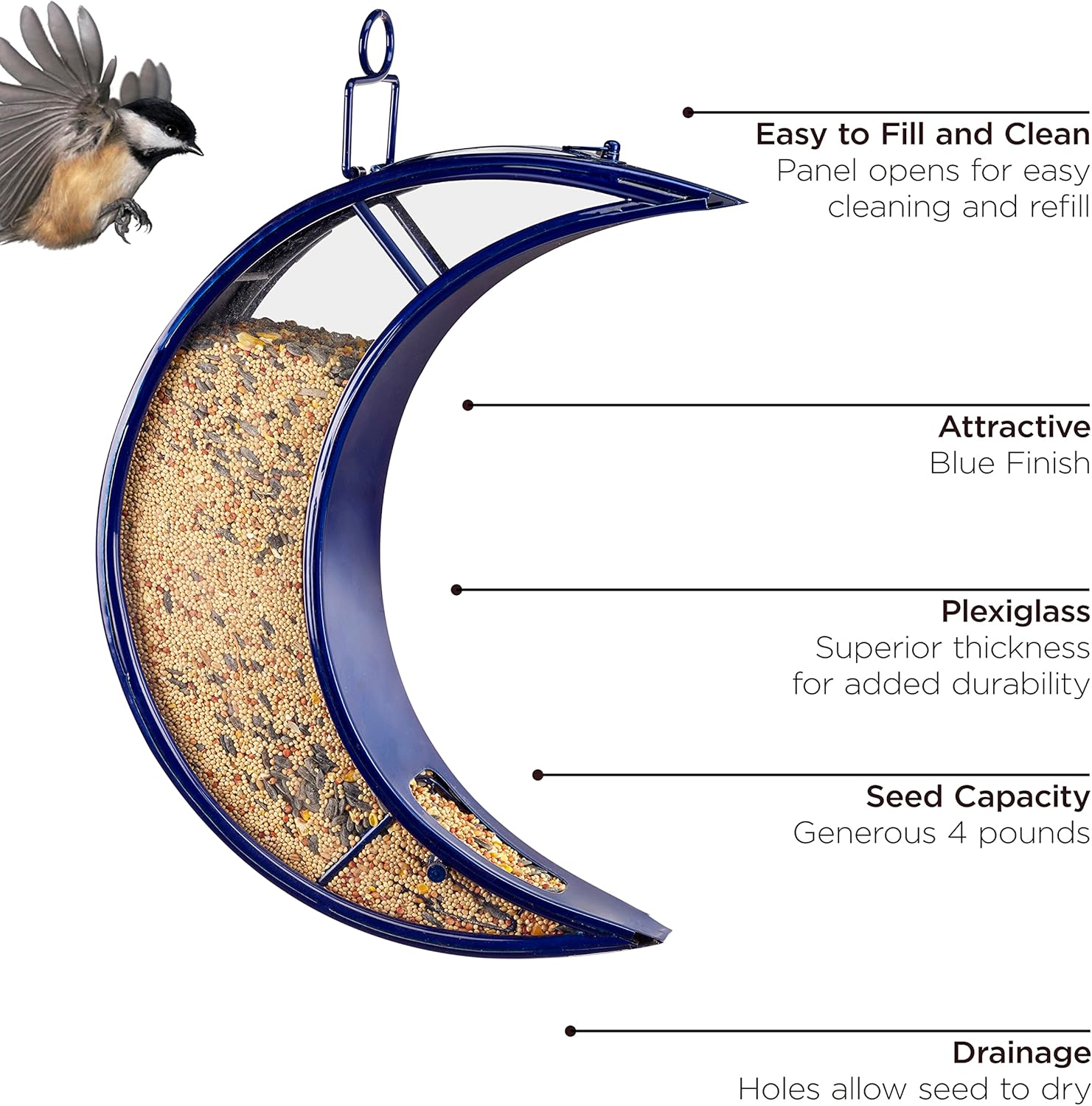 Good Directions Blue Moon Bird Feeder with Plexiglass