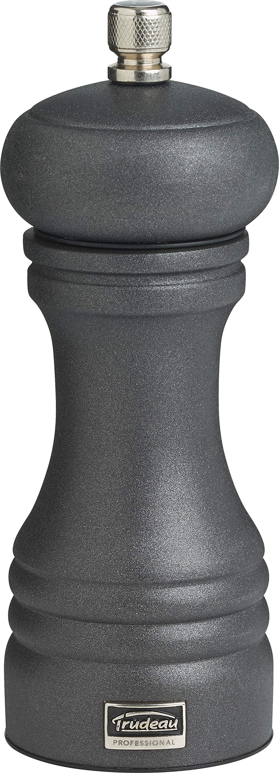 Trudeau Professional Stainless Steel Pepper Mill with Black Matte Metal Finish, 6-Inch