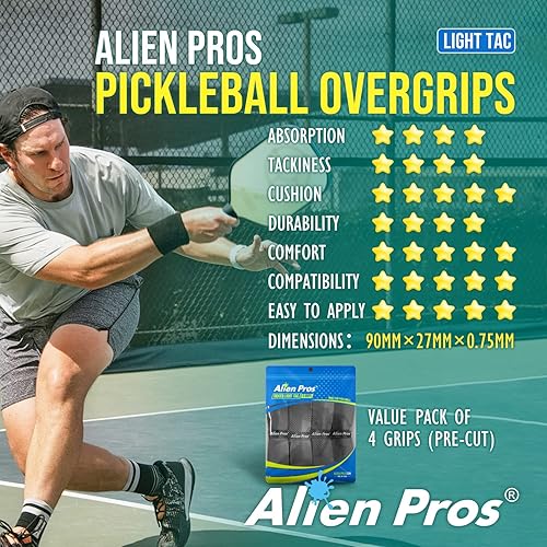 Miniatura 6 de ALIEN PROS Pickleball Overgrip (paquete de 4) con crestas para un mejor control de agarre, cinta de agarre de pickleball precortada y táctil - Cinta