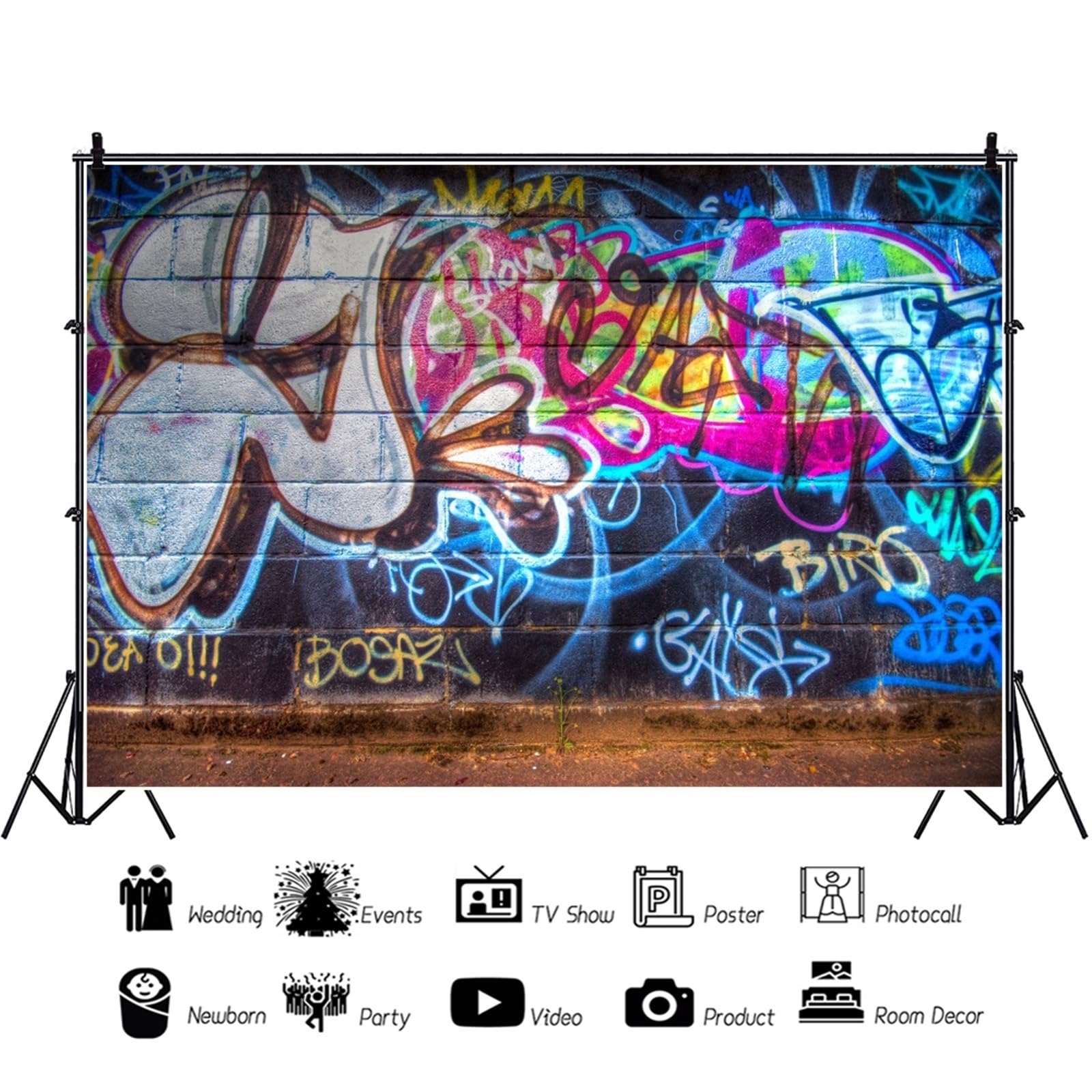 YongFoto 3,5x2,5m Vinyl Toile de Fond Mur de Graffiti Urbain Rue Abstrait Art La Peinture Fond Décors Studio Photo Portrait Enfant Video Fete Mariage Photobooth Photographie Accesorios