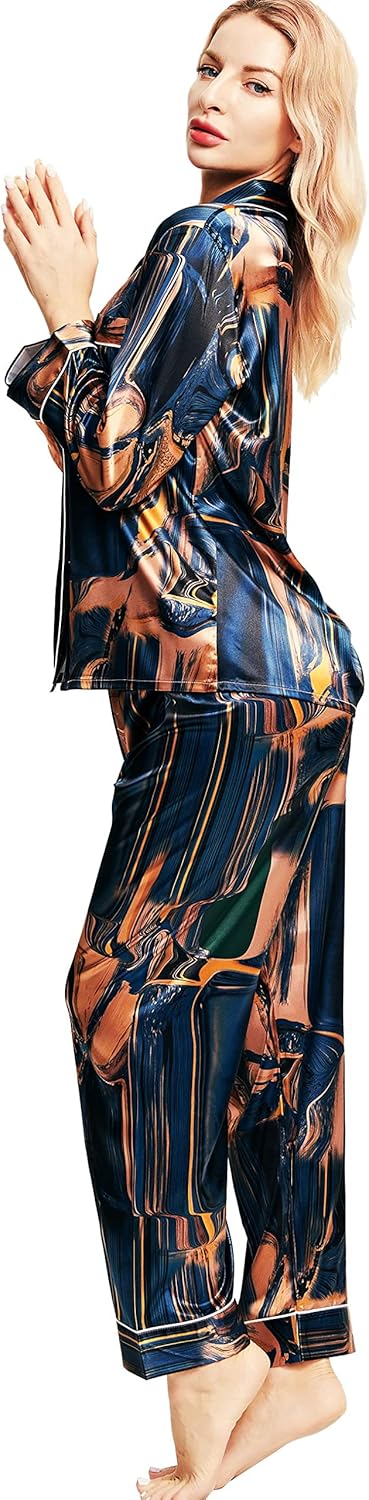 SIHA Satin Silk Pajamas for Women Pajama Set With Long Sleeve Button-Down Satin Pajamas Sleepwear XS-3XL - Image 3