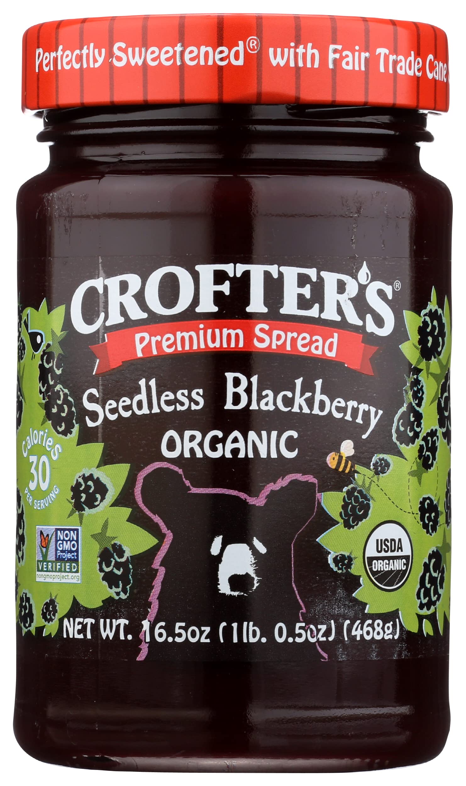 Crofter's Organic Premium Spread, Seedless Blackberry, 16.5 Oz. (Pack of 6)