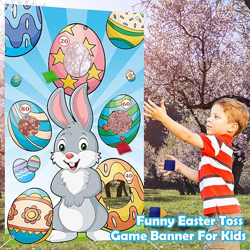 Miniatura 7 de Juegos de Pascua, juego de lanzamiento de bolsas de frijoles de Pascua con 4 bolsas de frijoles, huevos de Pascua conejito de Pascua para