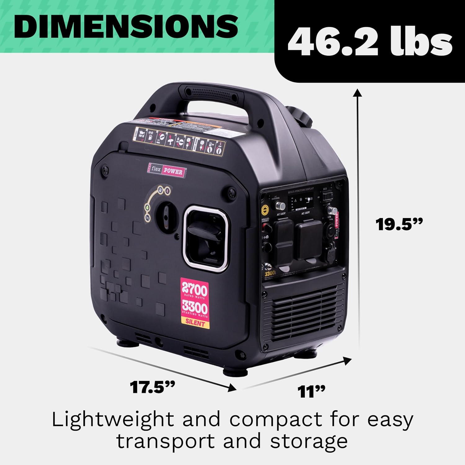 RVMP Flex Power 3300W Portable Inverter Generator - Engineered by RV Generator Professionals, 30 Amp Ready