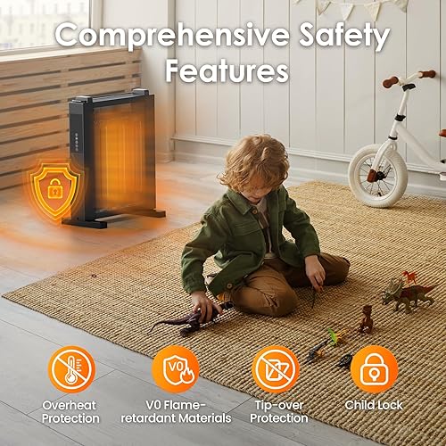 Miniatura 6 de Air Choice Calentador de convección de 1500 W, calentador eléctrico para habitación grande, termostato ajustable, control remoto, temporizador de 12