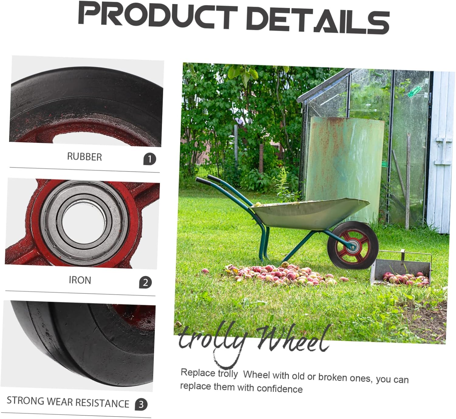 Zerodeko Garden Trolley Replacement Wheel Rubber Garden for Convenient Plant Transport Heavy Duty Trolley Supplies Easy to Install Performance