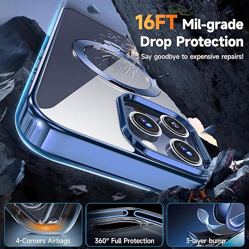 Miniatura 5 de Protección Tri-Shield Funda para iPhone 15 Pro Max con soporte giratorio de 360 compatible con MagSafe anillo magnético de CD protector de pantalla