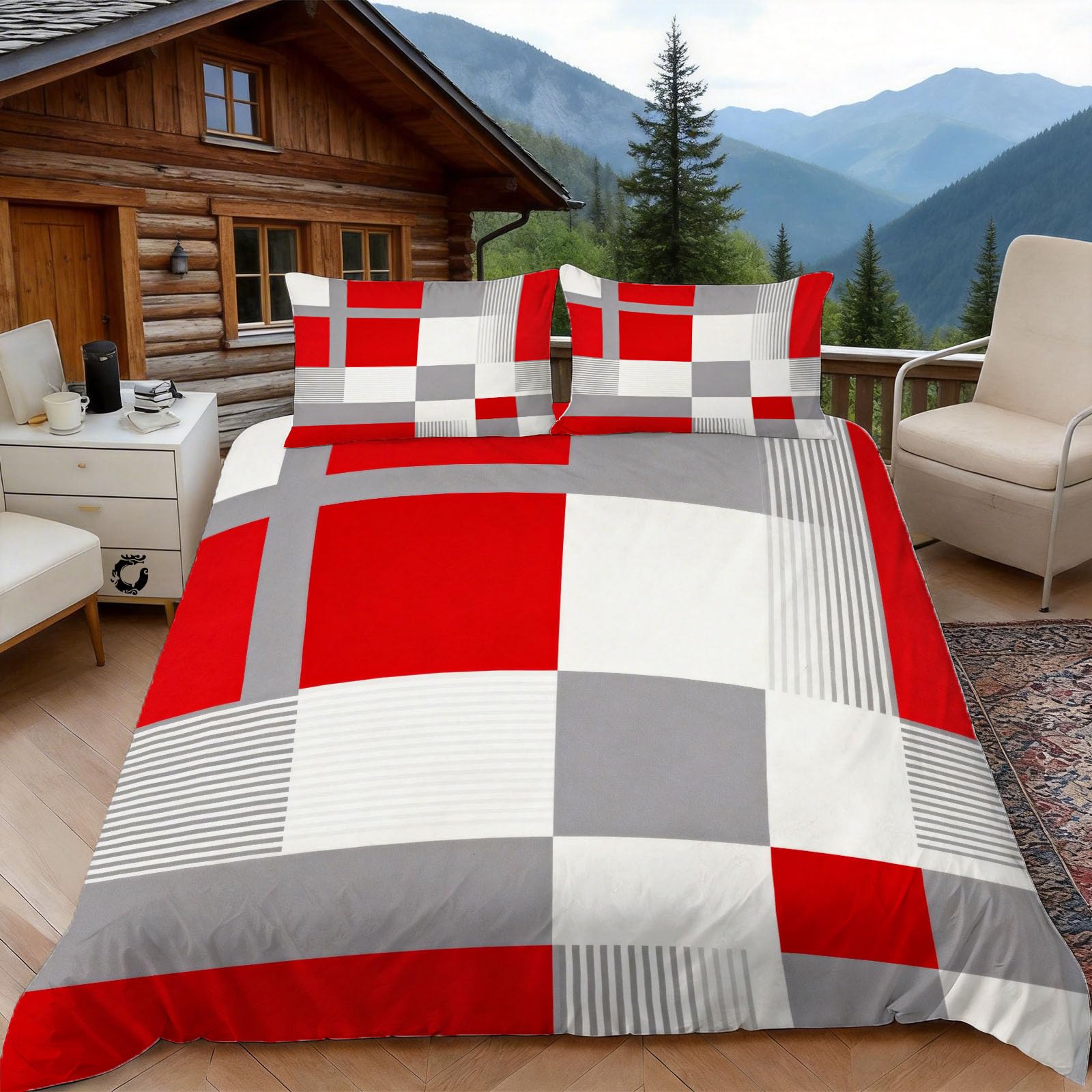 Housse de couette 200x200 géométrie avec fermeture éclair pour lit 2 personnes