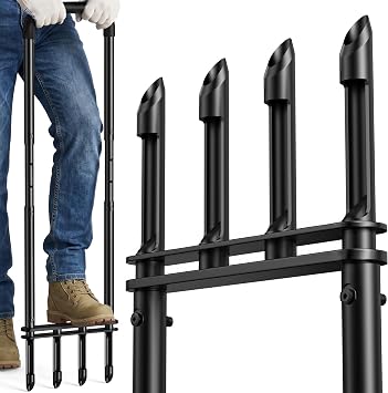 Knee-Friendly Manual Lawn Aerator, Adjustable 43.348.5", Black, Dual Step