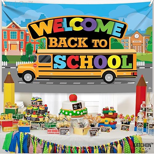 Miniatura 9 de KatchOn, Cartel de bienvenida de regreso a la escuela, extragrande, 72 x 44 pulgadas, telón de fondo de autobús escolar, telón de fondo de regreso a