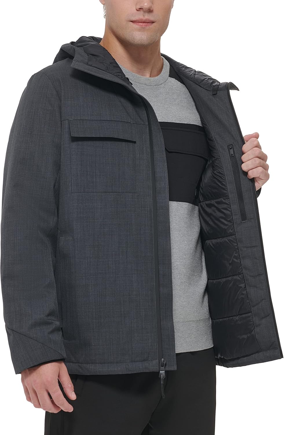 DKNY Men's Performance Tech Hooded Modern Storm Coat