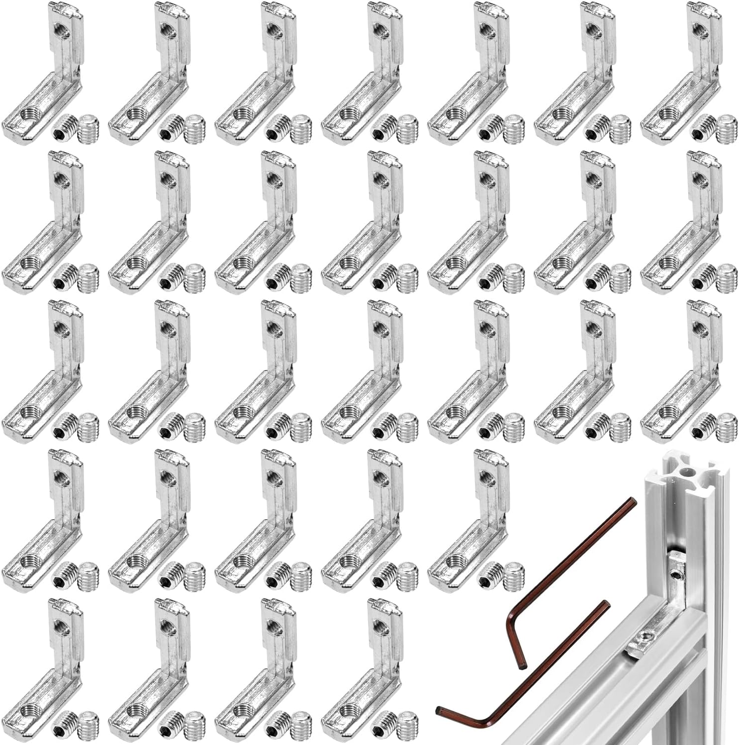 30Pcs 2020 Series L-Shape Interior Inside Corner Connector, 90 Degree Zinc Alloy Corner Joint Bracket with Screws and Wrench for Aluminum Extrusion Profile Slot 6mm (Black)