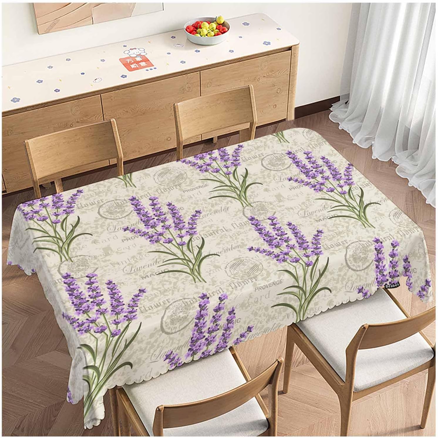 Mantel Mesa Rectangular Lavanda Morada, Manteles Antimanchas Escena del Jardín, 3D Impresión Mantel Impermeable Lavable para Cocina Salón Comedor, 140x300 cm Q/P4120