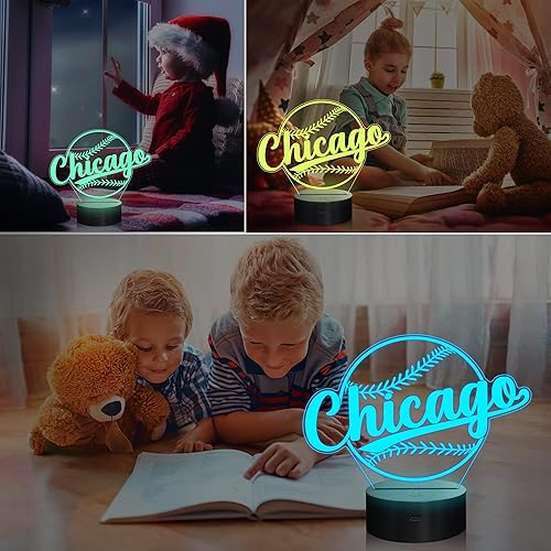 Miniatura 9 de Regalos de béisbol, luz nocturna de béisbol, lámpara de ilusión 3D para niños, regalo de 16 colores cambiantes, control remoto, iluminación de