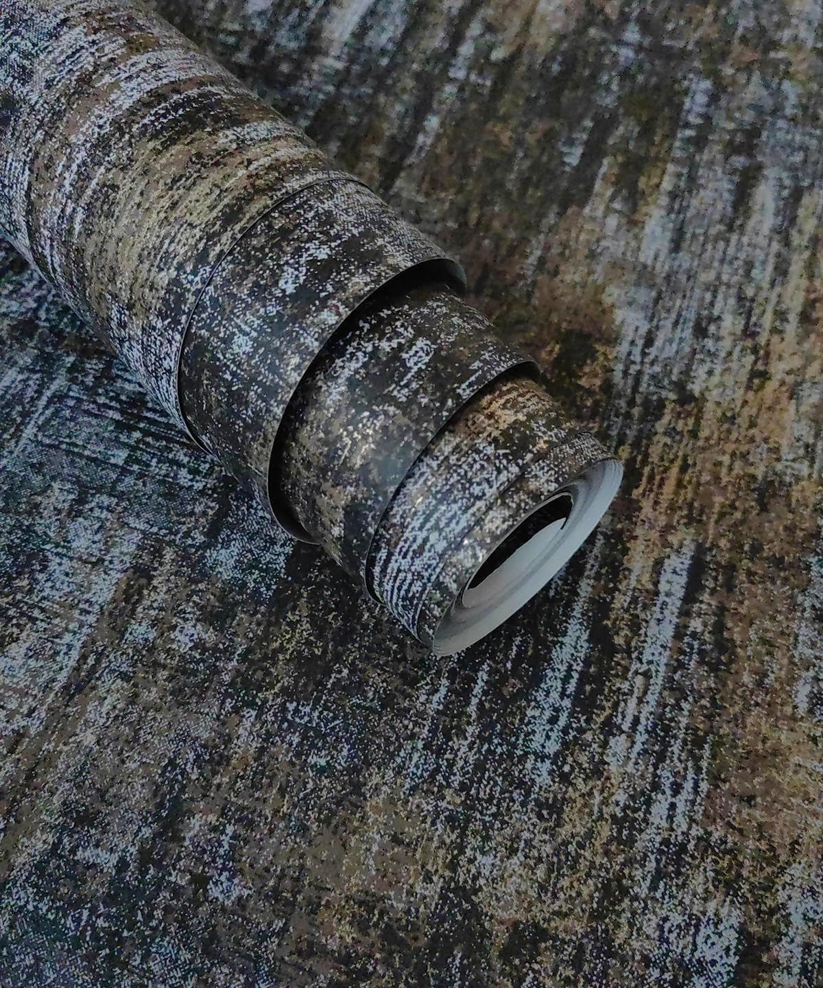 AMINAH DECO Distressed Industrial Metallic Wallpaper Black and Gold Non-Woven Thick Textured Wallpaper Non Pasted 17.7" x 472.0"