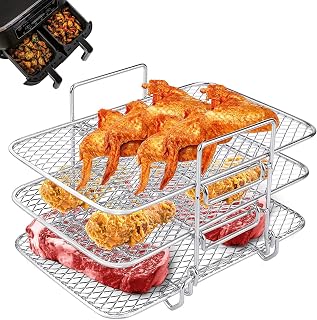 3-Tier Air Fryer Rack, Stainless Steel Grill Pan for Ninja Foodi AG300 AG400 DZ201 DZ40, Stackable Rack for Air Fryers, Ovens, and Press Cookers, Perfect for Dehydrating and Cooking More Food at Once