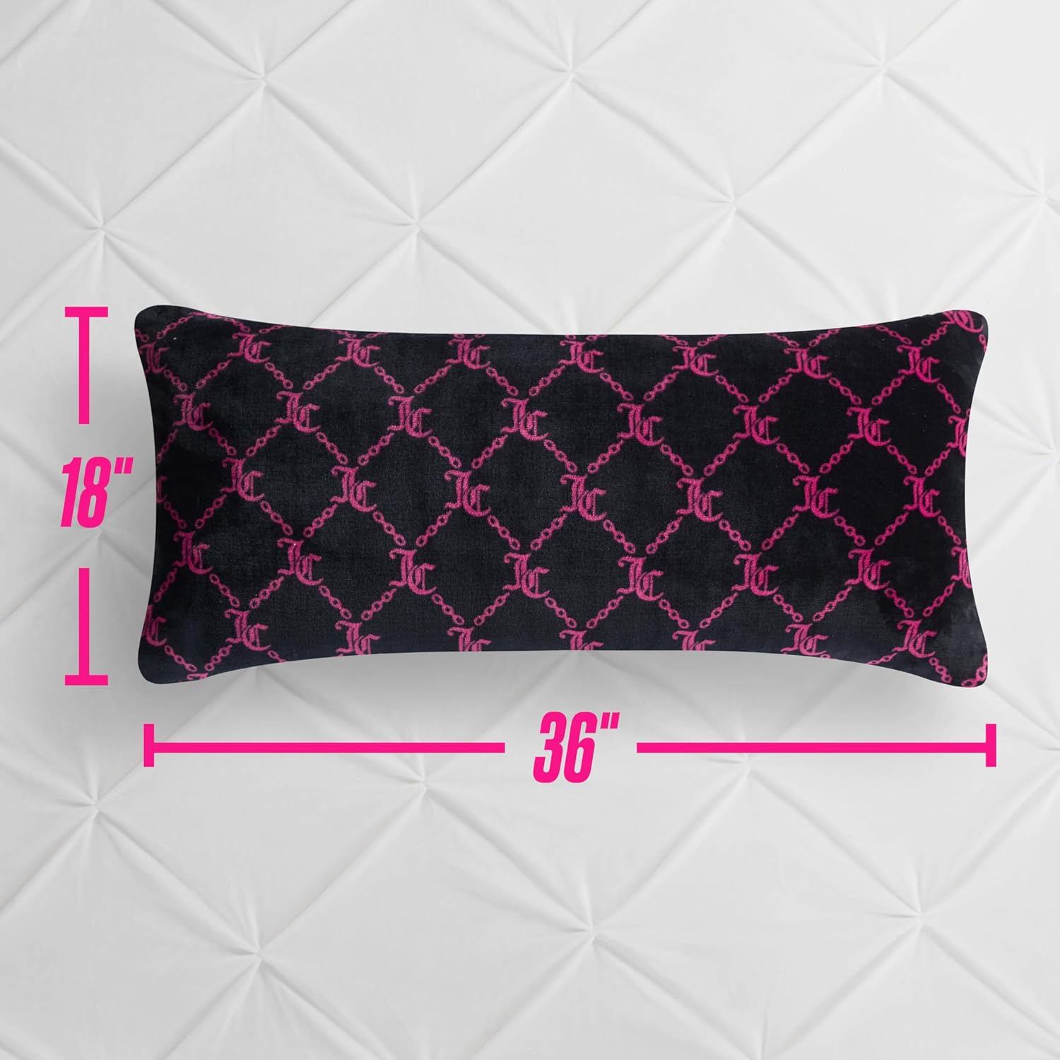 Juicy Couture 18" x 36" Plush Body Pillow, Black Lockup Lattice
