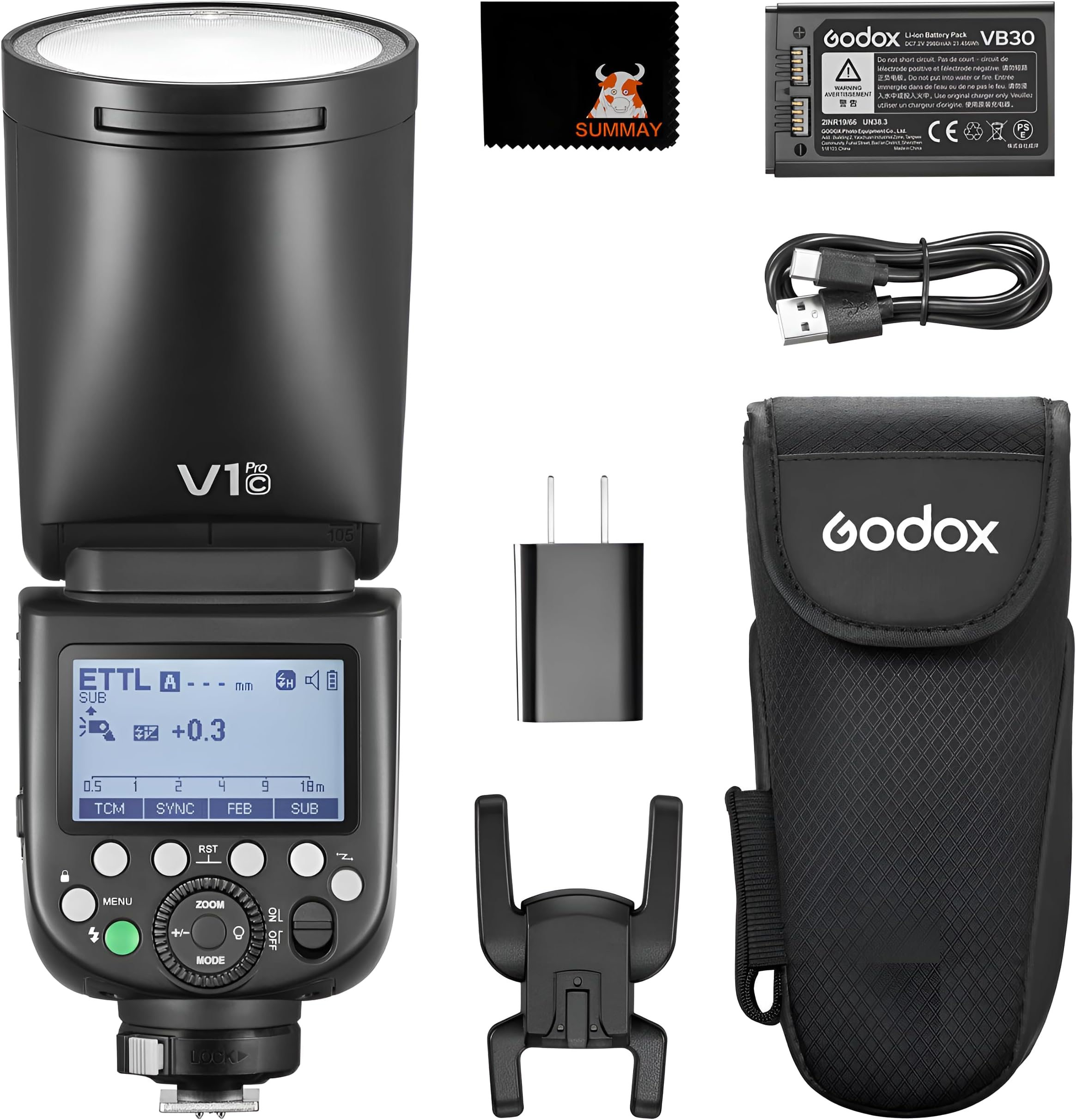 Godox V1-C TTL Flash For Canon Cameras, Round Head Speedlight With Rechargeable 2600mAh Battery