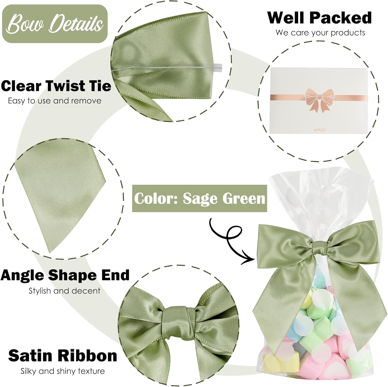 AIMUDI Sage Green Bows for Gift Wrapping 4.5" Pre-Tied Green Bows with Twist Ties Sage Green Ribbon Bows for Baby Shower Premade Bows for Wedding Christmas Tree Bridal Shower Party Favor - 36 PCs - Image 3