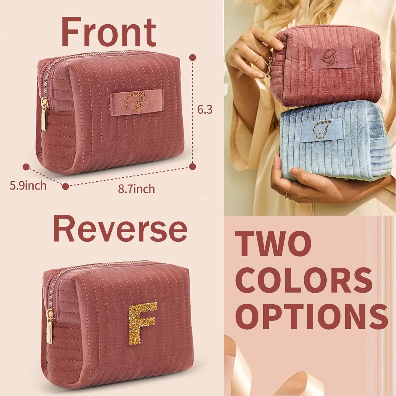 A-Z Monogrammed Gifts with Diamonds for Women Practica,Birthday Gifts for Women Mom,Wedding Favors,Custom Makeup Baglarge Cosmetic Bags,Travel Toiletry Bag Essentials,Personalised Bridesmaid(Pink C)