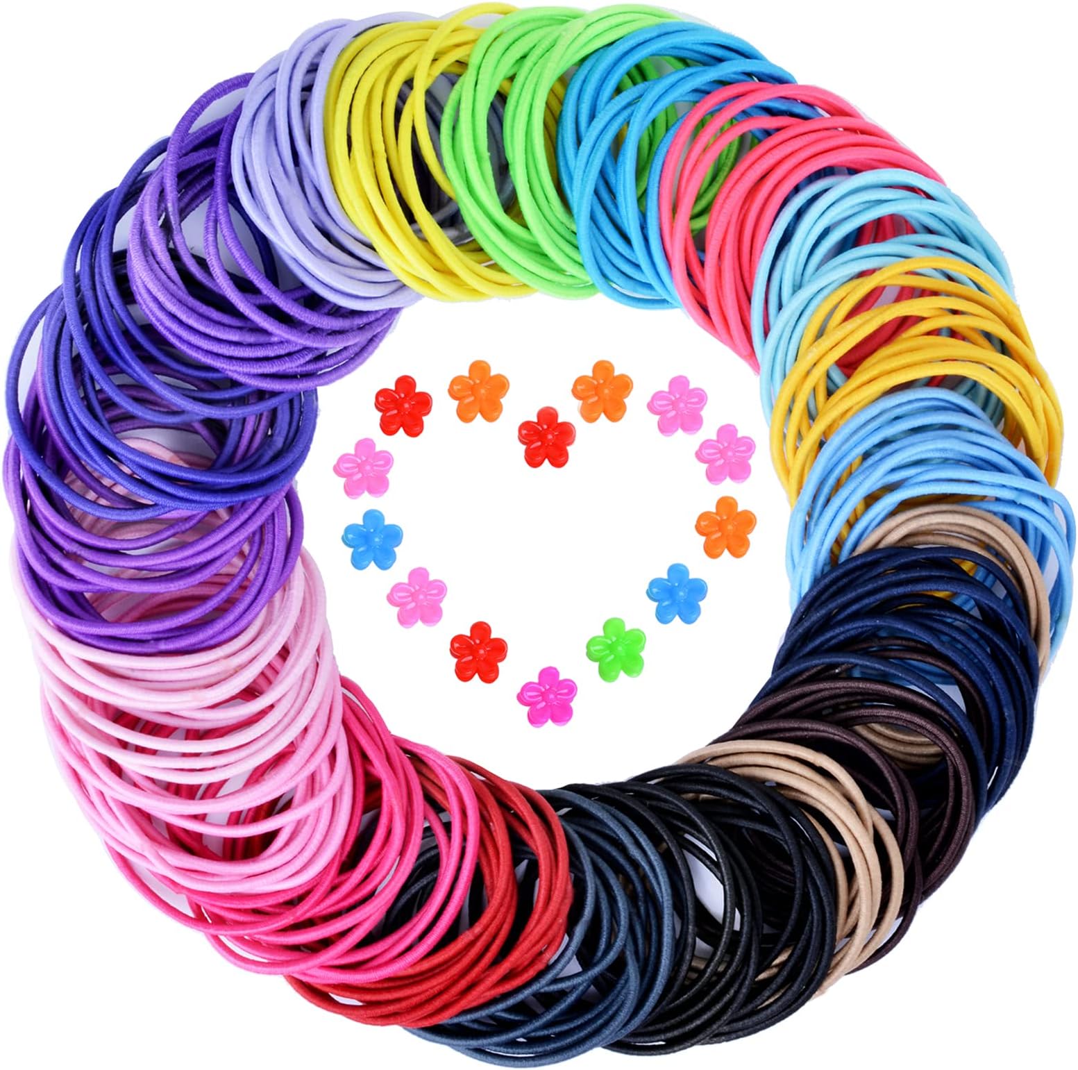 Hair Bobbles, 200Pcs Hair Ties Elastic Hair Bands Ponytail Holders for Girls Women with 15Pcs Mini Hair Clips (Multicolor)