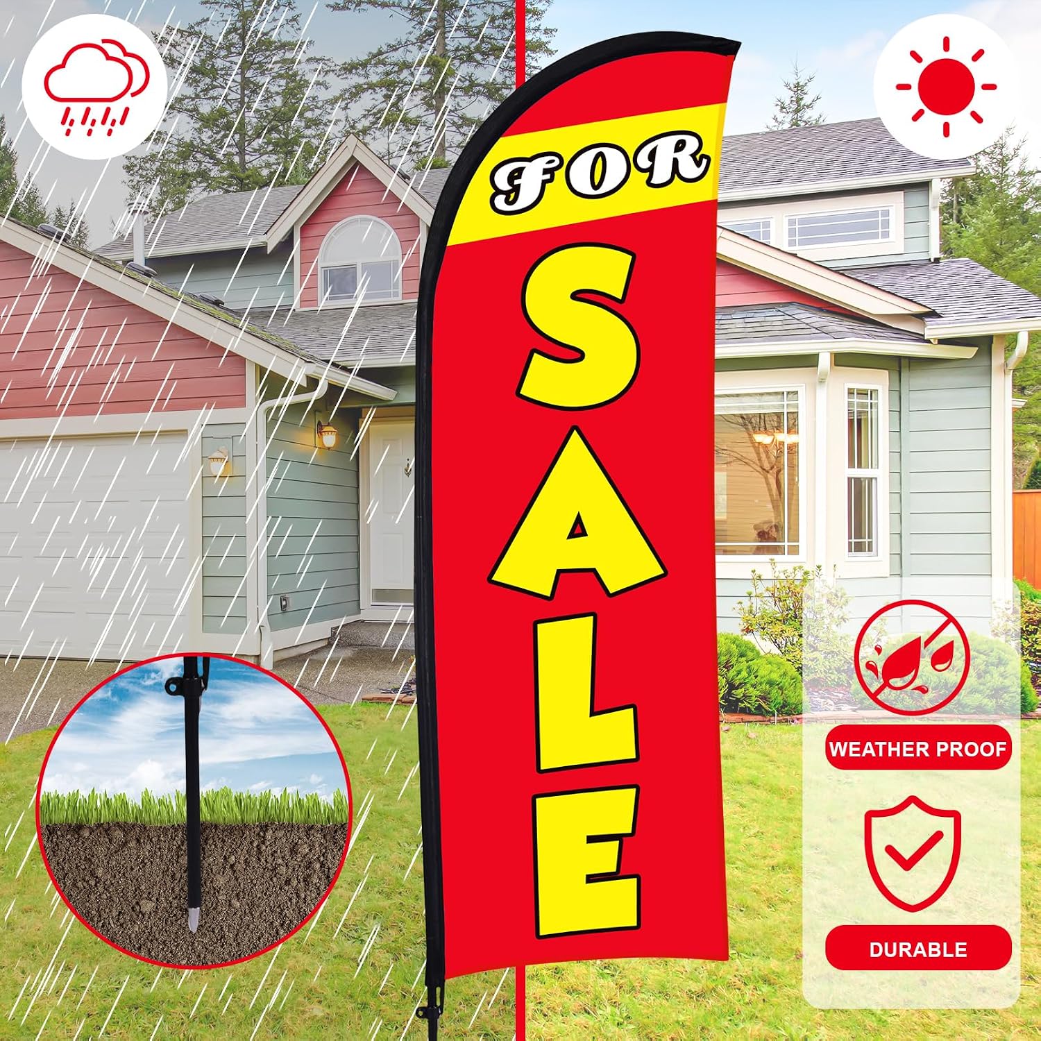 Buryeah 4 Sets Sale Feather Flag with Pole 7ft for Sale Sign Banner Swooper Flag with Ground Stake and Portable Bag for Retail Store Outside Garden Business Advertising (Red)