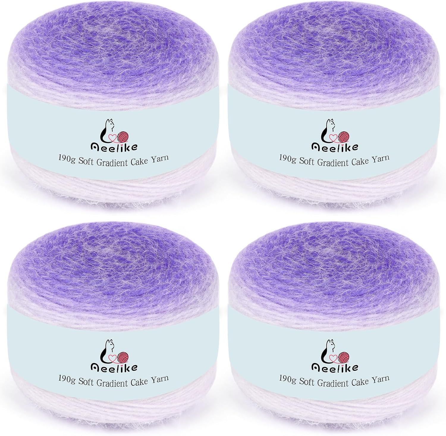 Aeelike Gradient Yarn for Crocheting, Soft Ombré Yarn with Vibrant Colors 4 x 190g (6.7 oz) 400m (437.5 Yards) for DIY Making Flower Bouquet Blanket Scarves Hat, Dreamy Purple