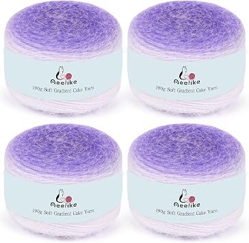 Aeelike Gradient Yarn for Crocheting, Soft Ombre Yarn with Vibrant Colors 4 x 190g 6.7 oz 400m 437.5 Yards for DIY Making Flower Bouquet Blanket Scarves Hat, Dreamy Purple