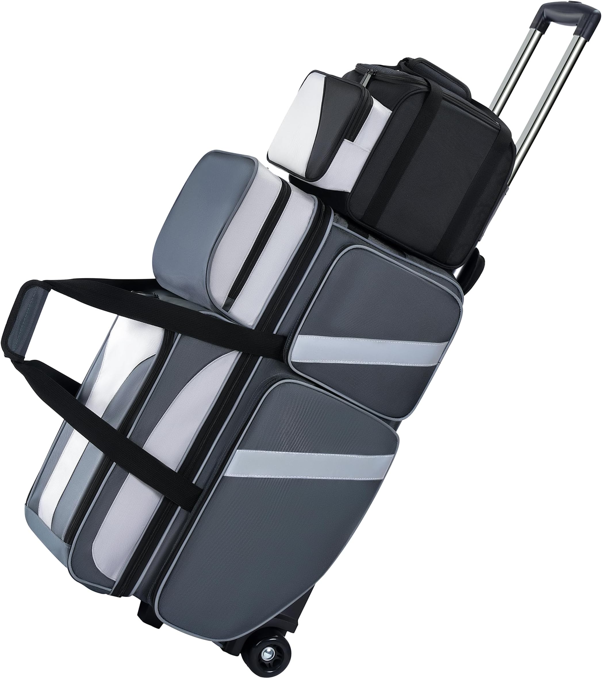 3 Ball Bowling Ball Roller Bag + 1 Ball Color Matching Add On Tote, 4 Ball Bowling Ball Bag with Multi-Pockets, 4 ball Bowling Bag with Shoes Compartment
