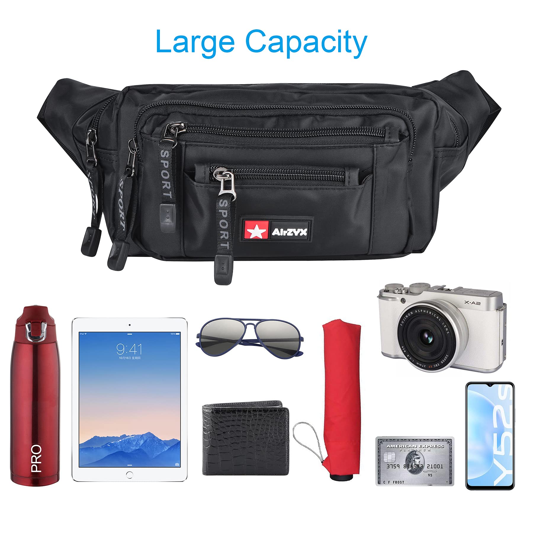 Sac Banane Homme Femme Imperméable Ceinture de Voyage Sport Pochette Ville de Sécurité pour Cacher et Protéger Argent Sacoche Banane 6 Poches Randonnée Vacance