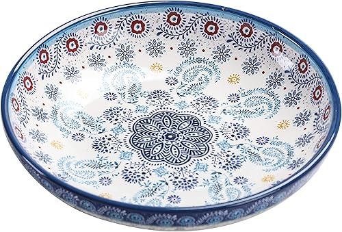 Miniatura 3 de Bico Blue Talavera - Juego de 4 cuencos para pasta, 35 onzas, cuencos grandes de cerámica para sopa y cereales, aptos para microondas y