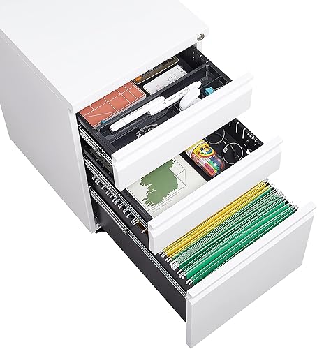 Miniatura 5 de HomJoones Archivador móvil de 3 cajones con cerradura, archivador de almacenamiento de oficina para tamaño legalcarta, archivador de metal