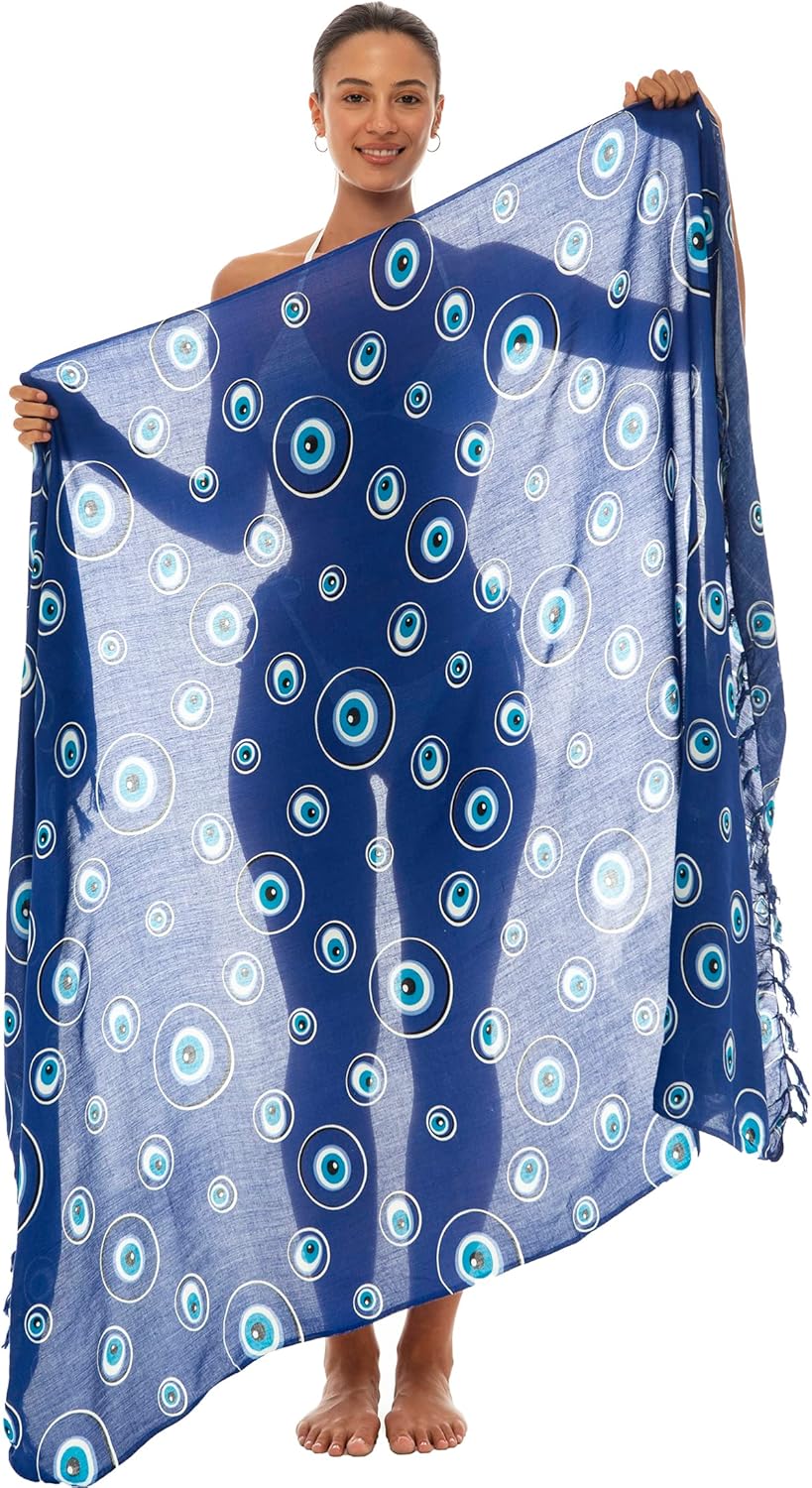 Back From Bali Womens Evil Eye Sarong Swimsuit Cover Up Greek Island Third Eye Pareo Wrap Skirt