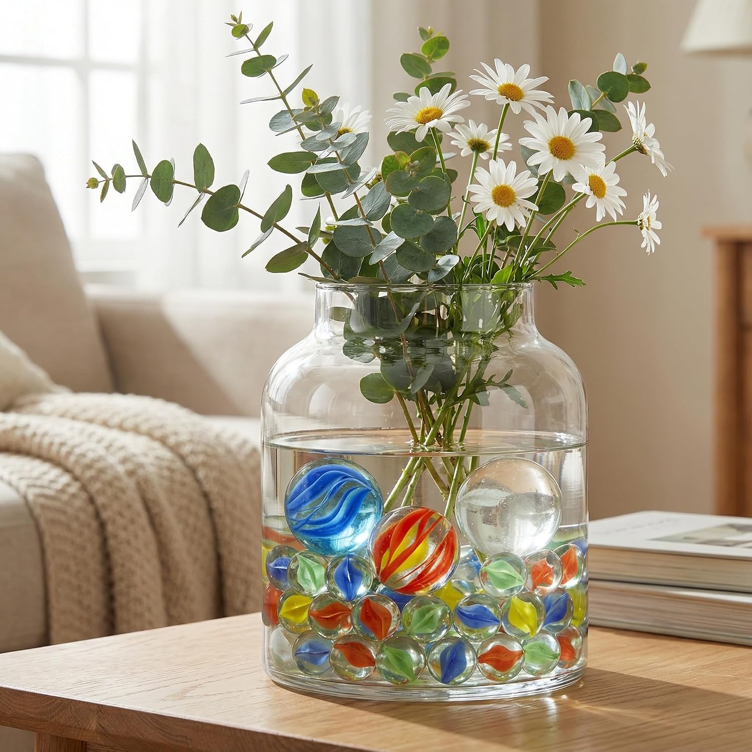 LovesTown 500PCS Glass Marbles Bulk, Vintage Cat Eye Marble, for Vase Filler Flower Candle Crafts and Table Centerpieces Decoration, 5 Colors, 1"/0.63" image 4