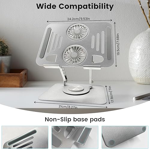 Miniatura 5 de Soporte ajustable para laptop, soporte para computadora con base giratoria de 360, soporte ergonómico para computadora portátil para escritorio