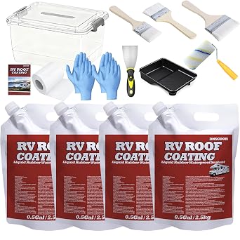 DNSGOOR RV Roof Coating, White, 2 Gallon | Waterproof RV Roof Sealant, Solar Reflective Sealant, Flexible Rubber Repair Coating
