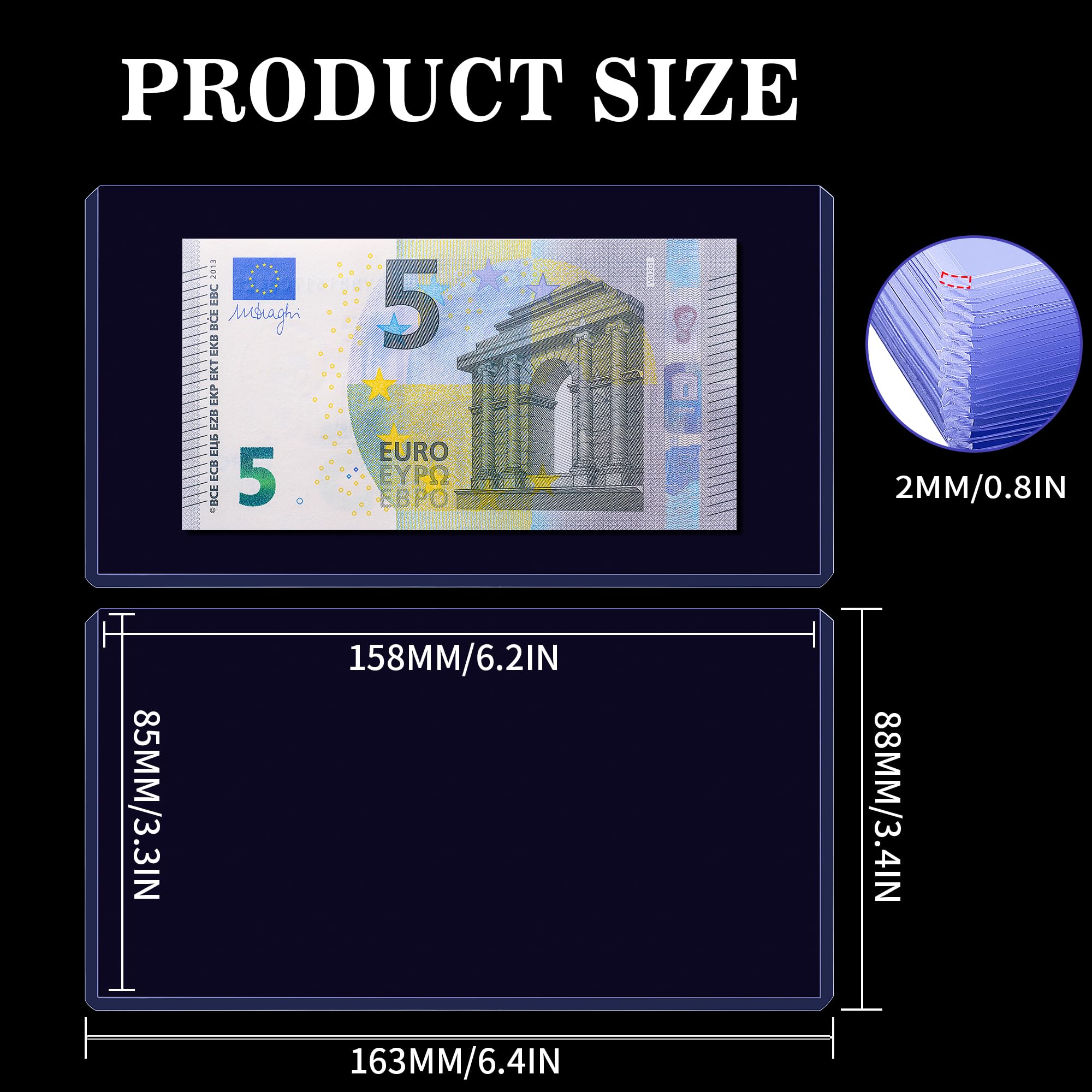 100 Pochettes Transparentes Pour Billets - Protection Billets De Collection - Format 164x90 Mm