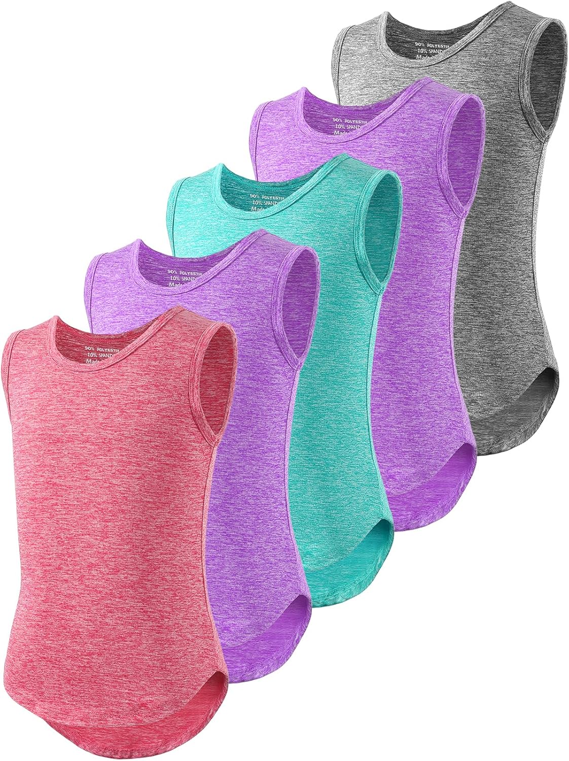 5 Pack Girls Athletic Tank Tops Active Dry Fit Kids Activewear Basic Sleeveless Dance Top for Yoga Sports