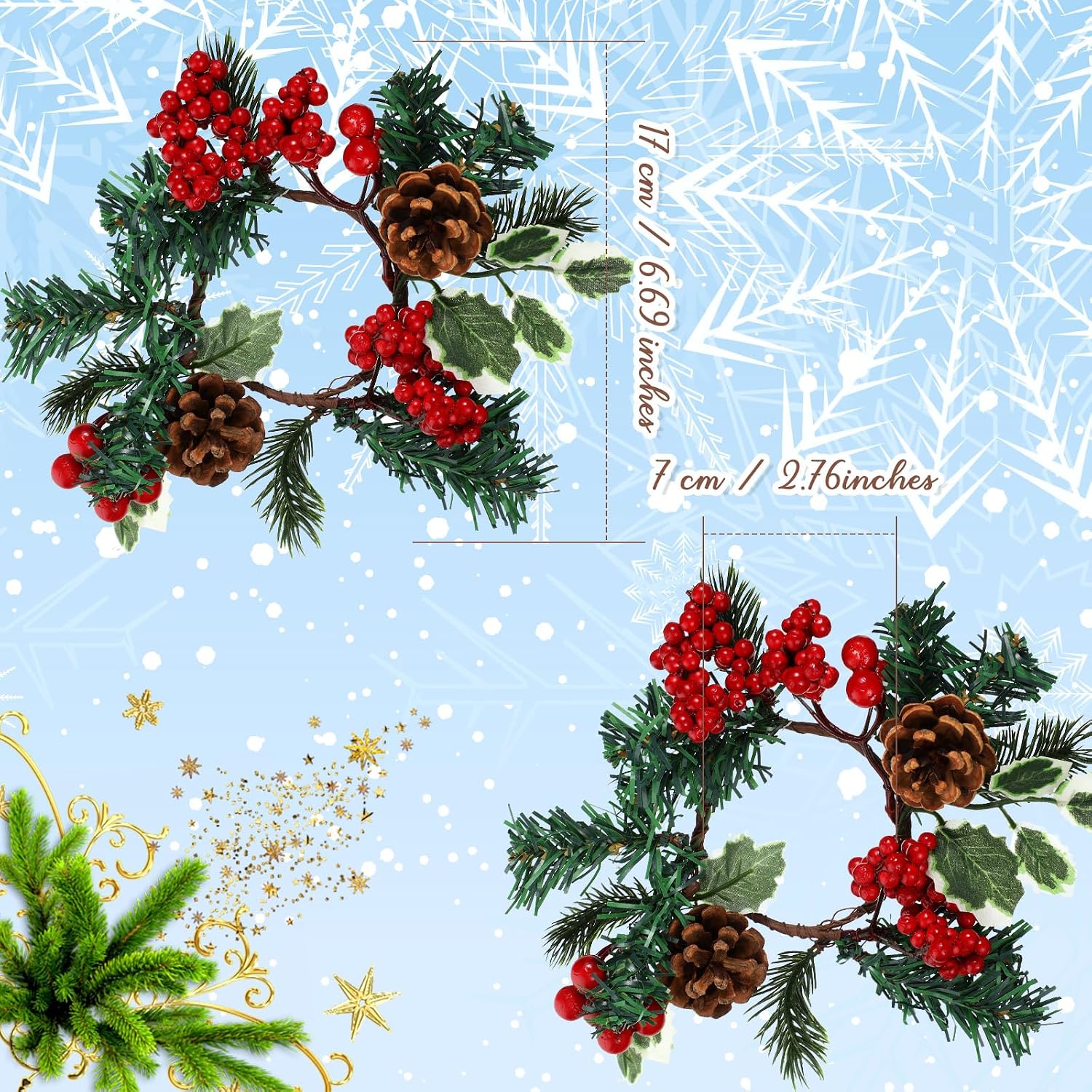 8 Sets Mini Christmas Candle Rings Wreaths Berry Pinecone Red Poinsettia Wreaths Rings Xmas Mini Candle Holders for Christmas Wedding Table Centerpiece Decor (Cute)