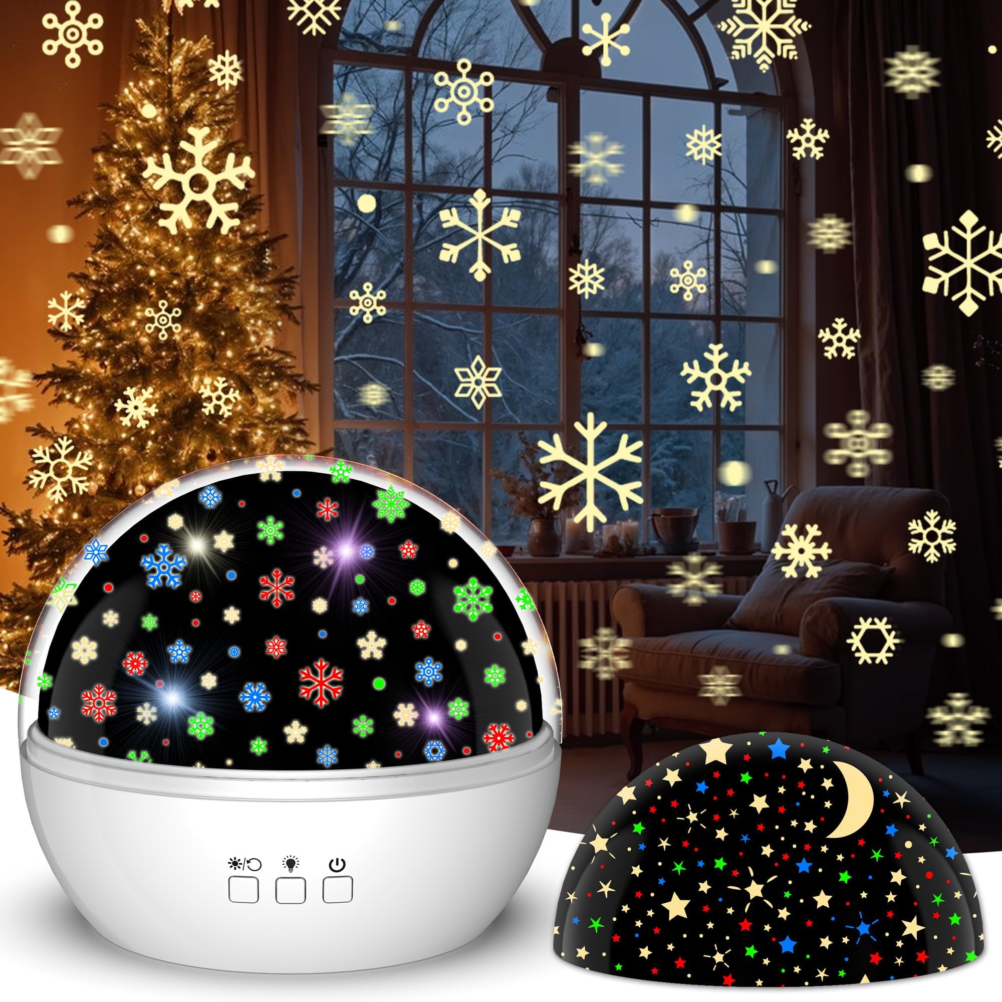 Christmas Projector Night Light Indoor, Snowflake NightLight for Room Decor, Kids Star Projector Night Light with Starry&Snowfall Theme,Xmas Birthday Gift Toy for Baby Toddler