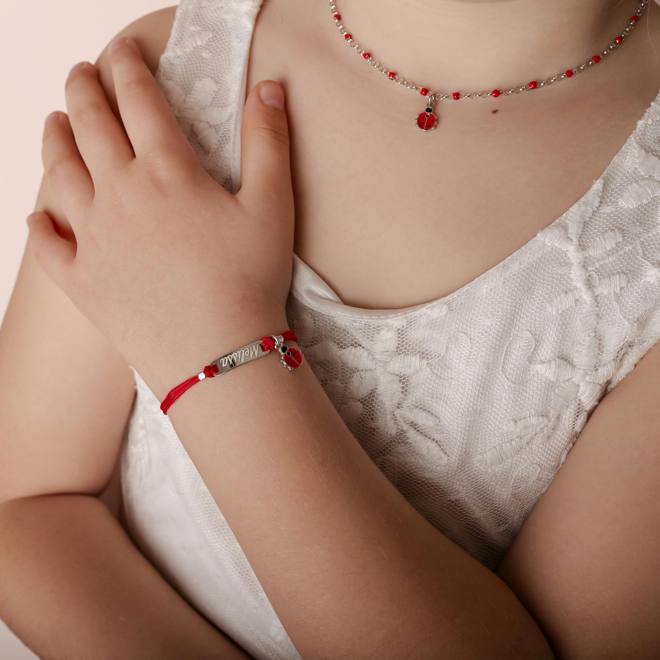 Sakrami Bracciale Argento 925 Bimba Cordoncino Rosso Coccinella Kids Collection + Confezione Regalo Personalizzata - Braccialetto per Nascita Comunione o Battesimo