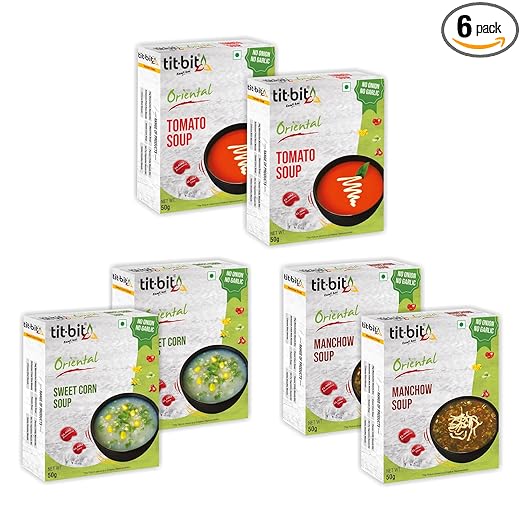 Tit-Bit Oriental - Soup Combo | Tomato Soup | Sweet Corn Soup | Manchow Soup | Soup Packet - Pack of 6 (Each flavor 2 packets - 300gms)