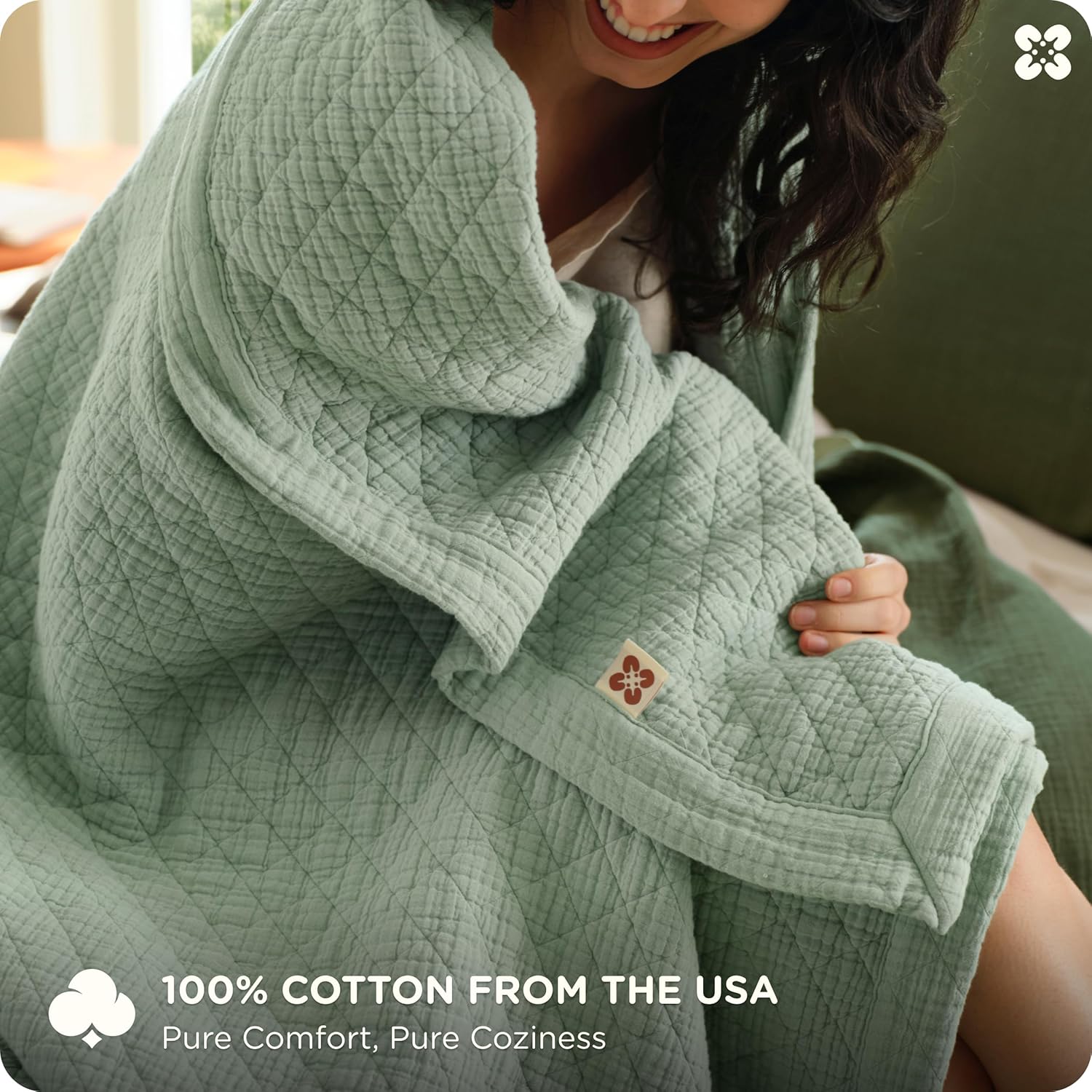 Bedsure 100% Cotton Muslin Throw Blanket 8-Layer Blanket Twin XL, Breathable & Substantial Oeko TEX Gauze Bedding, PureWoven All-Season Moisture-Wicking, Softens After Wash, Sage Green, 66"x90"
