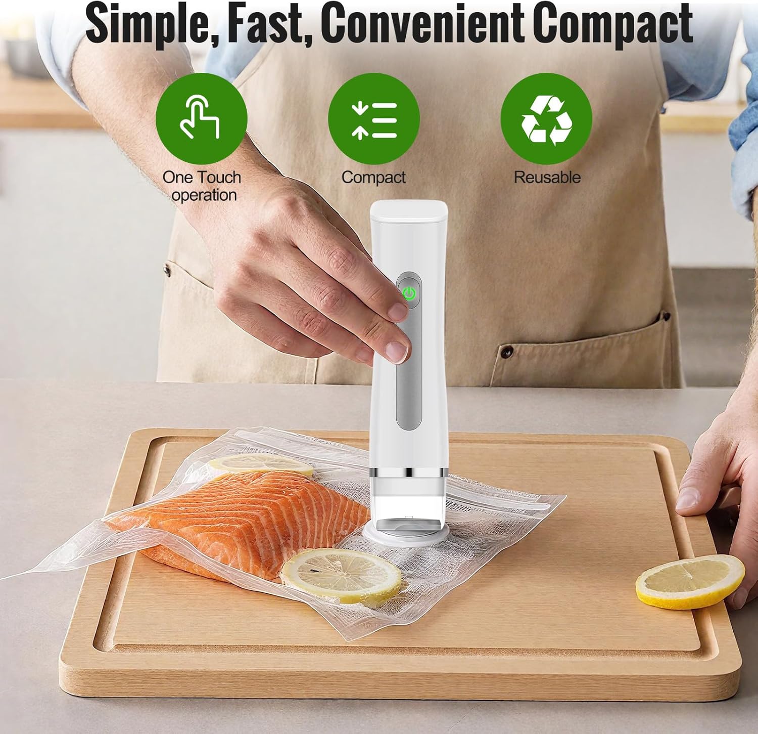 Vacuum Sealer for Food, Rechargeable Cordless with 30 Reusable Dishwasher Safe Bags Extend Freshness 5X Leakproof 60KPa Portable Compact Handheld Food Sealer Machine for Meat Vegetables Fruits