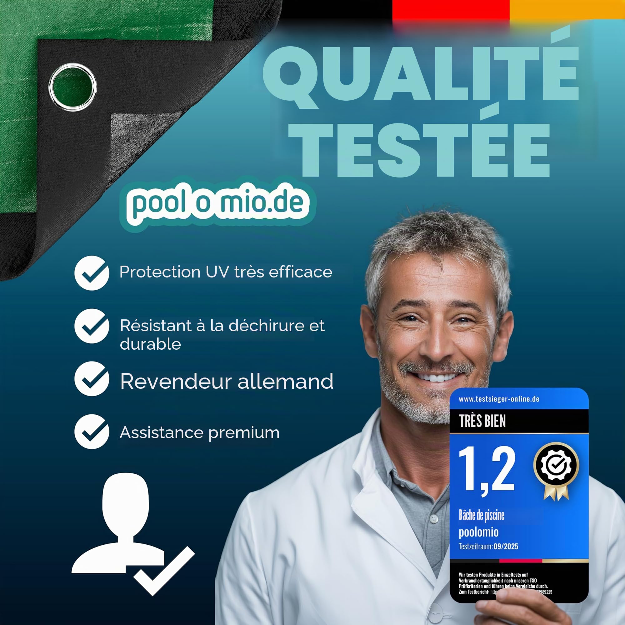 poolomio® Bâche d'hiver Ovale pour Piscine - 8 x 4 m - Renforcée en Tissu 110 g/m² - avec Cordon de Fixation