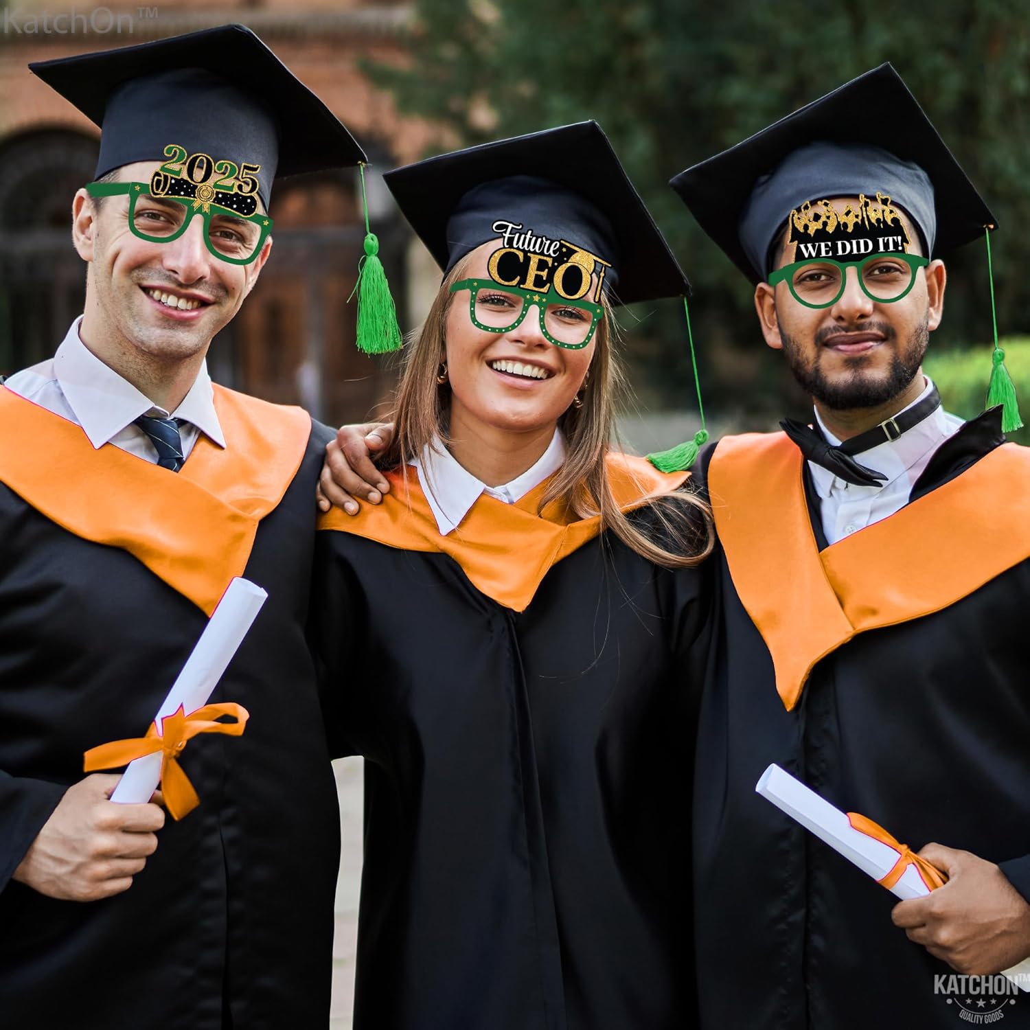 KatchOn, Green Graduation Eyeglasses 2025 - Big, Pack of 12 | Graduation Glasses for Green and Gold Graduation Decorations 2025 | Graduation Photo Booth Props for 2025 Graduation Party Decorations