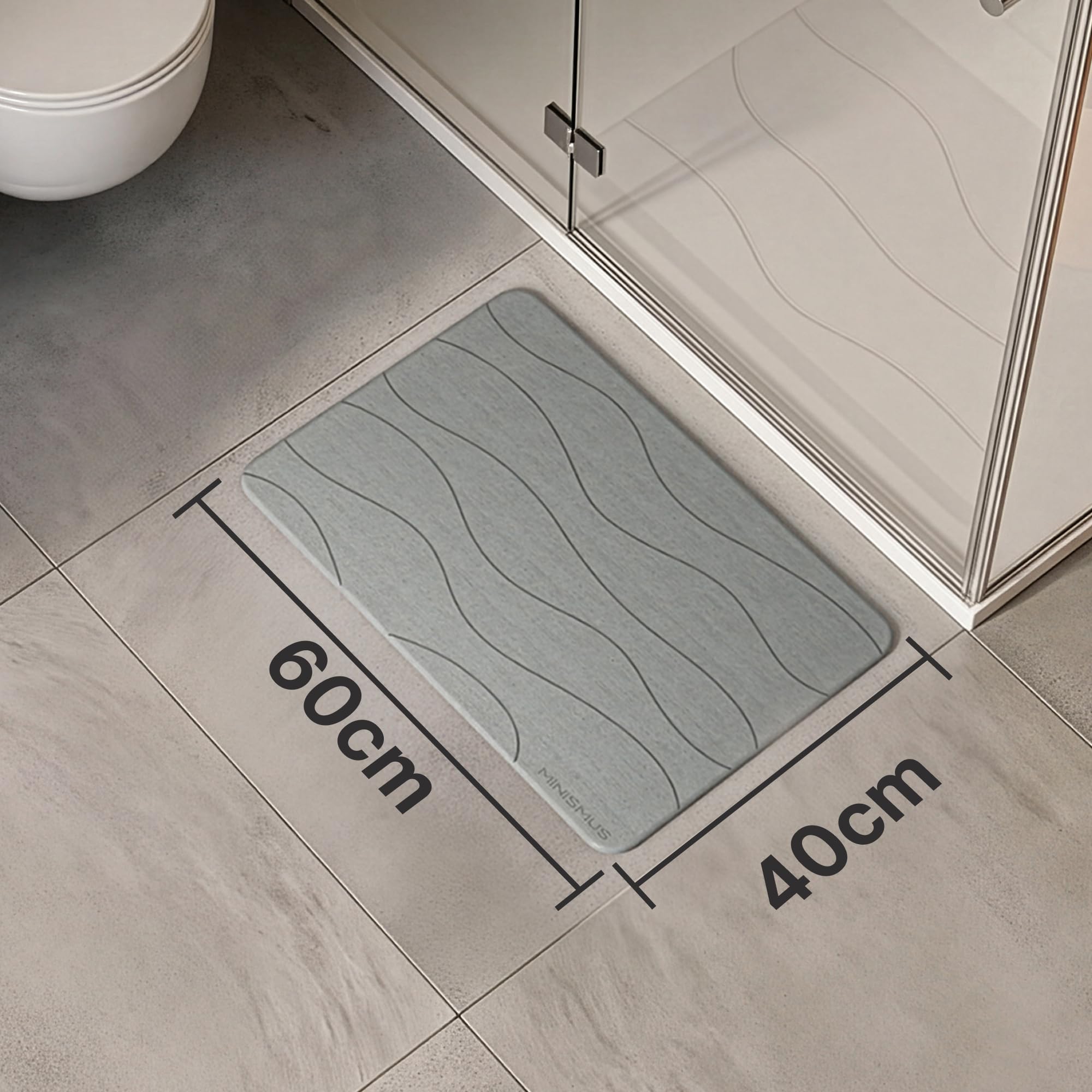 Minismus Badematte Stein 60x40cm - Diatomite Stone Bath Mat - Steinmatte Badezimmer - Stein Kieselgur - Duschvorleger Schnelltrocknend - Duschmatte