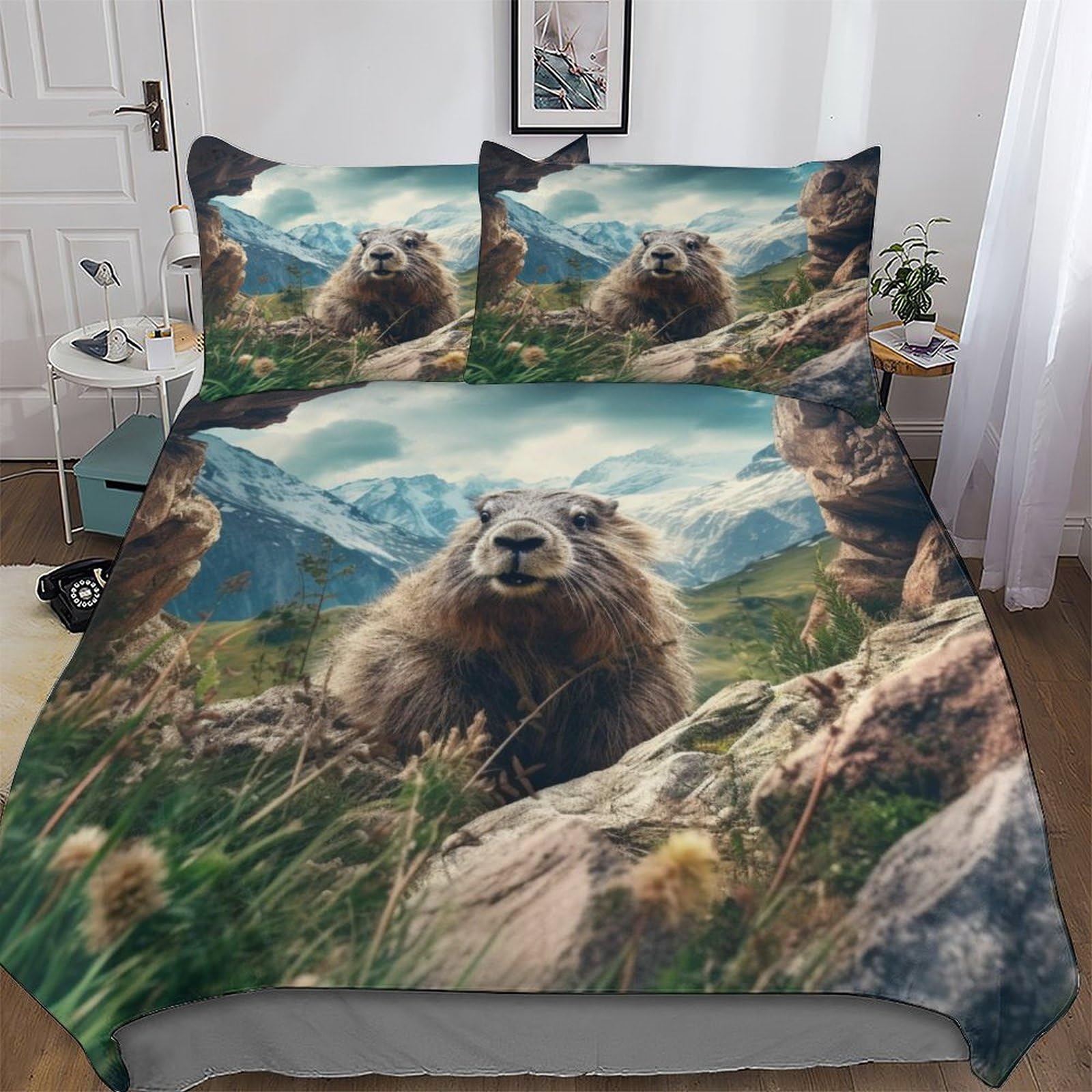 Housse de couette marmotte 3D créez une ambiance chalet de montagne dans votre chambre
