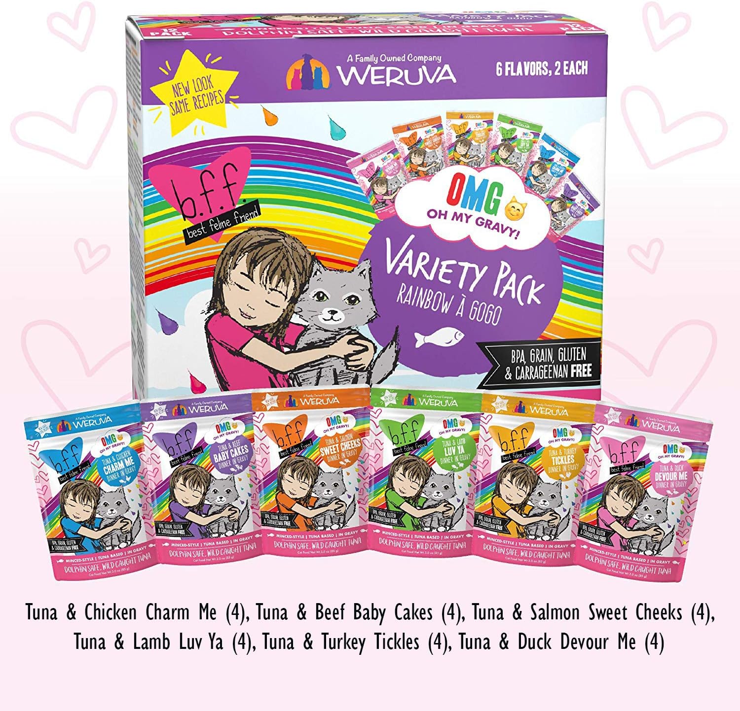 Weruva BFF OMG Rainbow A Gogo Variety Pack Cat Food – 3 oz Pouches (24 Total Pouches)